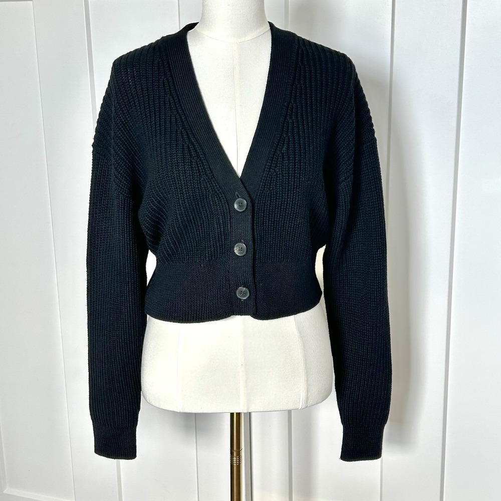 Babaton Aritzia Merino Wool Cropped Cardigan Sweater - SMALL -Black Y2K Button